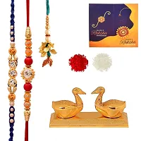 Great Art Rakhi Gift for Brother [Gift Combo - |Rakhi Bhaiya Bhabhi Set with Metal Chandan Roli Kumkum Chawal Box (3 Rakhi Set with Double Sindoor Dani)-903-7-thumb1