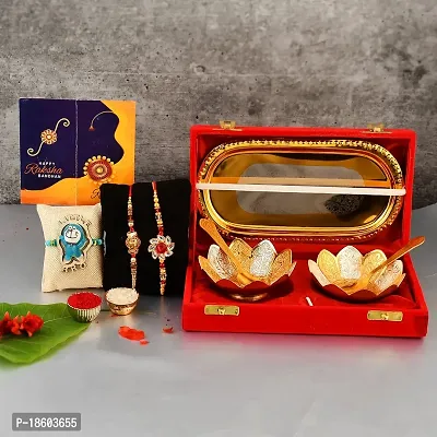 Great Art Rakhi Gift for Brother with Rakhi Gift Combo for Brother Best Gift (Rakhi with Double Bowl Set)-852