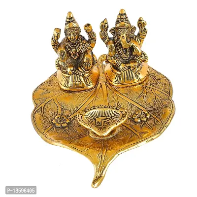 Great Art Metal Laxmi Ganesh Idol Showpiece Oil Lamp Diya, 7 x 5 x 3 Inches, Golden-thumb3