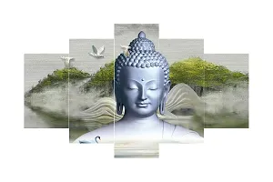 Great Art Set Gautam Buddha Of Five Wall Painting with Frame for Home Decoration, Living Room, Office, Hotel Big Size Wall Decor (75 X 43 CM) B4-thumb1