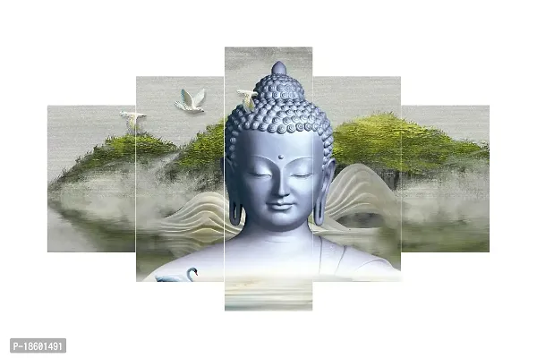 Great Art Set Gautam Buddha Of Five Wall Painting with Frame for Home Decoration, Living Room, Office, Hotel Big Size Wall Decor (75 X 43 CM) B4-thumb2