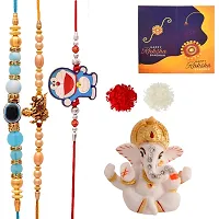 Great Art Rakhi Gift for Brother, Rakhi with Lord Ganesh Idol Showpiece | Best Rakhi for Brother | (3 Rakhi, 1 Ganesh Idol, 1 Greeting Card, 1 Roli Chawal Pack)-7001-6-thumb1