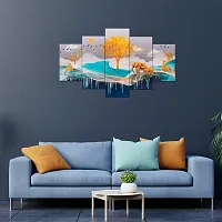 Great Art Wall Scenery for Living Room | Painting for Wall Decoration | Wedding Gift for Couples | 3D Painting for Bedroom | Scenery for Wall With Frames | Abstract Painting Set of 5 (75x43 cm)C409-thumb1