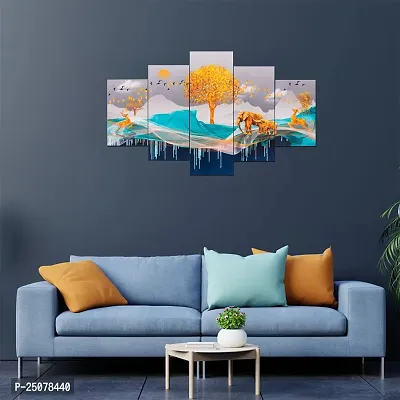 Great Art Wall Scenery for Living Room | Painting for Wall Decoration | Wedding Gift for Couples | 3D Painting for Bedroom | Scenery for Wall With Frames | Abstract Painting Set of 5 (75x43 cm)C409-thumb2