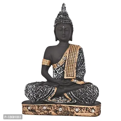 Great Art ?Polyresin Sitting Buddha Idol Statue Showpiece for Home Decor Diwali Decoration and Gifting Antique Silver, 23CM 1Piece-thumb2