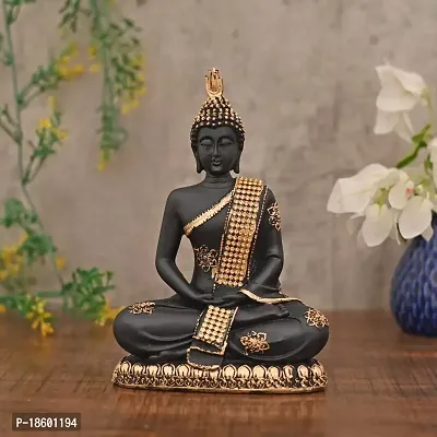 Great Art ?Polyresin Sitting Buddha Idol Statue Showpiece for Home Decor Diwali Decoration and Gifting,Gold Black, 23CM 1Piece