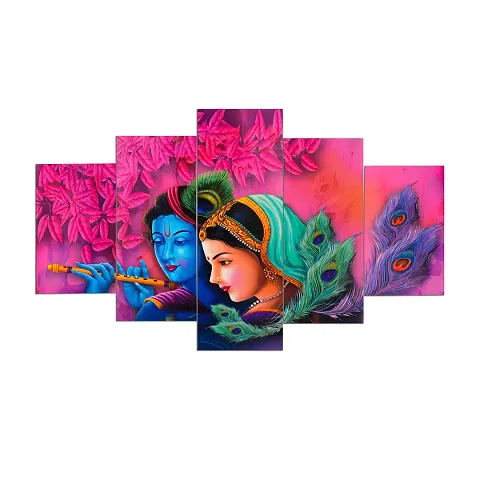 Nitshwet Set of Five Framed Radhe Krishna Wall Paintings for Home Decorations, Living Room, Hall, Office, Gifting, Big Size For Wall Decor (75 X 43 CM)