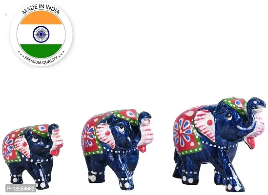 Great Art Ethnic Indian Paper Mesh Elephant Showpiece (Green Blue) - Set of 3