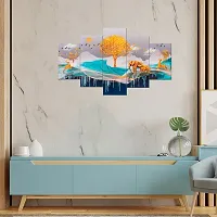 Great Art Wall Scenery for Living Room | Painting for Wall Decoration | Wedding Gift for Couples | 3D Painting for Bedroom | Scenery for Wall With Frames | Abstract Painting Set of 5 (75x43 cm)C409-thumb2