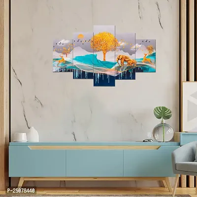 Great Art Wall Scenery for Living Room | Painting for Wall Decoration | Wedding Gift for Couples | 3D Painting for Bedroom | Scenery for Wall With Frames | Abstract Painting Set of 5 (75x43 cm)C409-thumb3