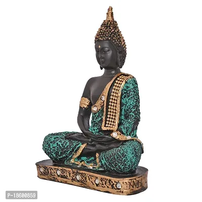 Great Art ?Polyresin Sitting Buddha Idol Statue Showpiece for Home Decor Diwali Decoration and Gifting,Grean Black, 23CM 1Piece-thumb3