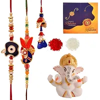 Great Art Rakhi Gift for Brother, Rakhi with Lord Ganesh Idol Showpiece | Best Rakhi for Brother | (3 Rakhi, 1 Ganesh Idol, 1 Greeting Card, 1 Roli Chawal Pack)-7001-5-thumb1