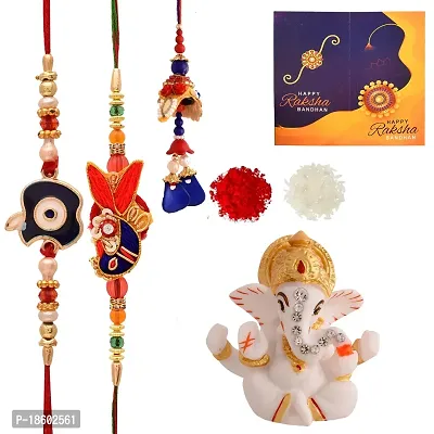 Great Art Rakhi Gift for Brother, Rakhi with Lord Ganesh Idol Showpiece | Best Rakhi for Brother | (3 Rakhi, 1 Ganesh Idol, 1 Greeting Card, 1 Roli Chawal Pack)-7001-5-thumb2