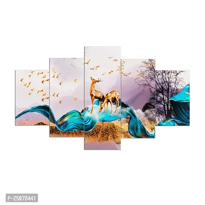 Great Art Wall Scenery for Living Room | Painting for Wall Decoration | Wedding Gift for Couples | 3D Painting for Bedroom | Scenery for Wall With Frames | Abstract Painting Set of 5 (75x43 cm)C410