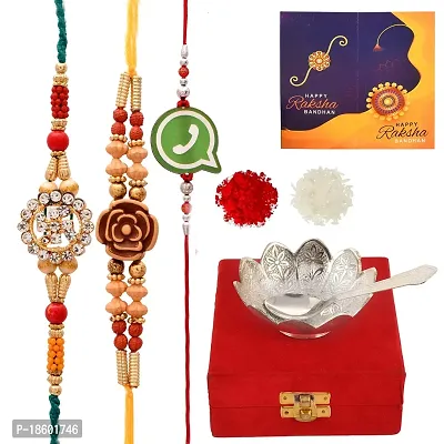 Great Art Rakhi for Brother with Rakhi Gift Combo for Brother Best Gift for Bhaiya Bhabhi + Singal Bowl Set with Awesome Gifts Box + 3 Rakhi Set of +Roli Chawal + Free Rakhi Card-1200-3-thumb2