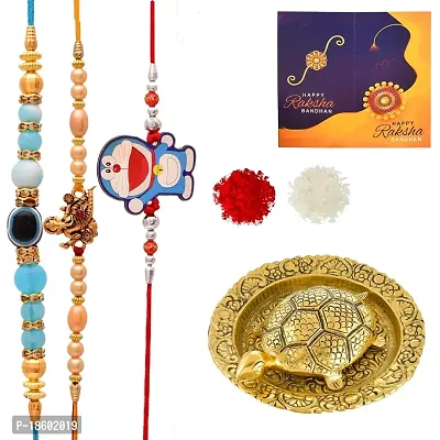 Great Art Rakhi for Brother and bhabhi with Gift Combo Set -| Rakhi Bhaiya Bhabhi Set with Tortoise Vastu Feng Shui for Good Luck Showpiece (3 Rakhi Set with Tortoise Vastu Set)-804-3-thumb2