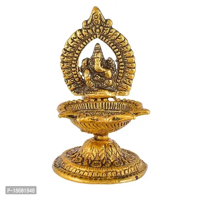 Great Art Aluminum Gold Plated Five Face Ganesh Diya for Home and Office Temple Metal Table Diya | (Height: 4.5 inch)-thumb2