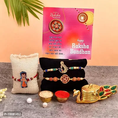 Great Art Rakhi Gift for Brother with Rakhi Gift Combo for Brother Best Gift for Bhaiya Bhabhi + Rakhi with kumkum Box + Rakhi Set of-3 +Roli Chawal + Free Rakhi Card-GA-023-65