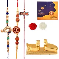 Great Art Rakhi Gift for Brother [Gift Combo - |Rakhi Bhaiya Bhabhi Set with Metal Chandan Roli Kumkum Chawal Box (3 Rakhi Set with Double Sindoor Dani)-903-1-thumb1