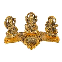 Great Art Laxmi Ganesh Saraswati with Diya Decorative Showpiece - 19 cm (Metal, Gold)-thumb1