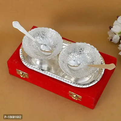 Great Art German Silver Bowl Set with Awesome Gifts Box with Two Spoon and with Single Tray with Beautiful Velvet Box Packing(Gift Items) Pack-2-thumb0