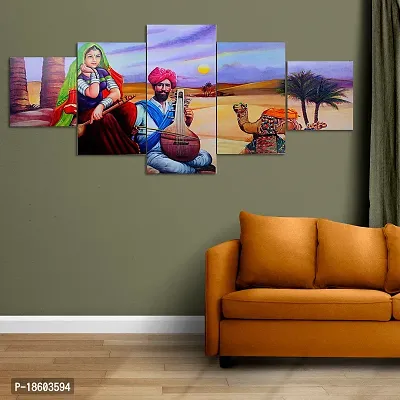 Great Art Abstract Rajasthani Painting for Living Room - Set Of 5,3d Scenery and Wall Decoration Large Size with Frames for Wall Decor and Home Decoration, Hotel,Office (75 CM X 43 CM,Multicolor) TL2-thumb3