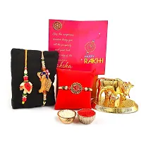 Great Art Rakhi for Brother and Bhabhi Combo Gift (Designer Rakhi Set, kamdhenu Cow, Rakshabandhan Special Card, Roli Chawal)-GADH-022-705-thumb1