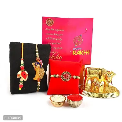 Great Art Rakhi for Brother and Bhabhi Combo Gift (Designer Rakhi Set, kamdhenu Cow, Rakshabandhan Special Card, Roli Chawal)-GADH-022-705-thumb2