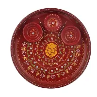 Great Art Steel Achyuth Ganesha Hand Painted Pooja Aarti Thali (Red)-thumb2