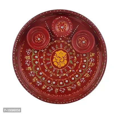 Great Art Steel Achyuth Ganesha Hand Painted Pooja Aarti Thali (Red)-thumb3