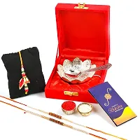 Great Art Rakhi Gift Hamper for Brother  Gift for Brother and bhabhi [Rakhi for Brother Combo - Rakhi with Brass Bowl with Velvet Box, Tilak Material  Greeting Card]GA-02-800-thumb1