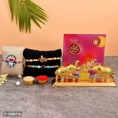 Great Art Rakhi Gift for Brother with Rakhi Gift Combo for Brother Best Gift for Bhaiya Bhabhi + Rakhi with kumkum Box + Rakhi Set of-3 +Roli Chawal + Free Rakhi Card-GA-023-61