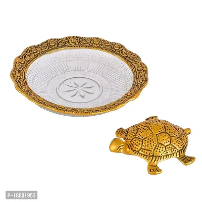 Great Art Metal Feng Shui Tortoise On Plate Showpiece for Good Luck Turtle Vastu Gift for Career and Luck Home Decoration(Gold)-thumb3