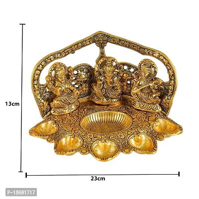 Great Art Laxmi Ganesh Saraswati Idol Diya Oil Lamp Deepak - Metal Lakshmi Ganesha Showpiece Statue - Traditional Diya for Diwali Puja - Diwali Home Decoration Items Gifts-thumb5