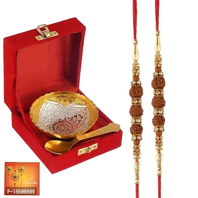 Great Art Rakhi  Gift Set for Brother [Gift Combo - Rakhi with Brass Bowl with Velvet Box, Tilak Material  Greeting Card]DAK-600-44