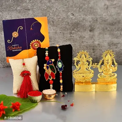 Great Art Rakhi Gift Hamper for Brother - Gold Plated Ganesha Lakshmi Set for Gifting and Rakhi Combo Gift Set with Tilak Material  Greeting Card-GA-022-12-thumb0