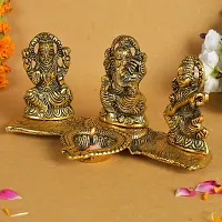 Great Art Laxmi Ganesh Saraswati with Diya Decorative Showpiece - 19 cm (Metal, Gold)-thumb3