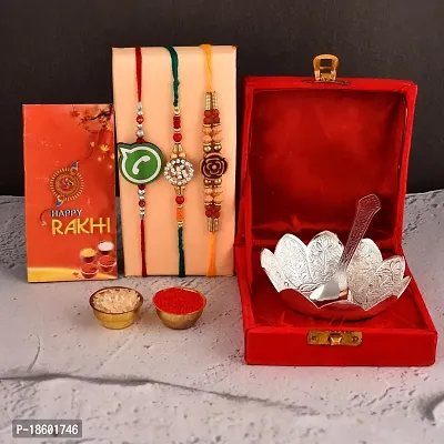 Great Art Rakhi for Brother with Rakhi Gift Combo for Brother Best Gift for Bhaiya Bhabhi + Singal Bowl Set with Awesome Gifts Box + 3 Rakhi Set of +Roli Chawal + Free Rakhi Card-1200-3-thumb0