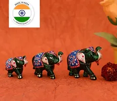 Great Art Ethnic Indian Paper Mashe Elephant Showpiece Home, Office, Table Decor, Best Return Gift Made - Set of 3 (Brown Red)-thumb1