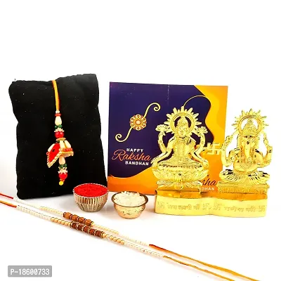 Great Art Rakhi Gift Hamper for Brother - Gold Plated Ganesha Lakshmi Set for Gifting and Rakhi Combo Gift Set with Tilak Material  Greeting Card-GA-022-11-thumb2