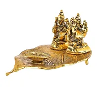 Great Art Metal Laxmi Ganesh Idol Showpiece Oil Lamp Diya, 7 x 5 x 3 Inches, Golden-thumb3