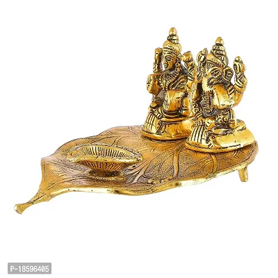 Great Art Metal Laxmi Ganesh Idol Showpiece Oil Lamp Diya, 7 x 5 x 3 Inches, Golden-thumb4