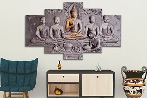 Great Art Buddha Paintings for Living Room | Painting for Wall Decoration | 3D Wall Art for Bedroom | Gautam Buddha Wall Painting Set of 5 (75x43 Cm)B208-thumb1
