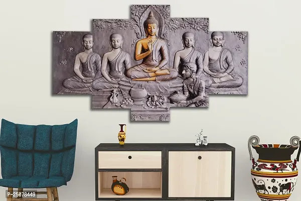 Great Art Buddha Paintings for Living Room | Painting for Wall Decoration | 3D Wall Art for Bedroom | Gautam Buddha Wall Painting Set of 5 (75x43 Cm)B208-thumb2