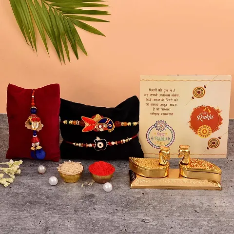 Great Art Rakhi Gift for Brother with Rakhi Gift Combo for Brother Best Gift for Bhaiya Bhabhi + Rakhi with kumkum Box + Rakhi Set of-3 +Roli Chawal + Free Rakhi Card