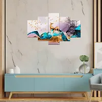 Great Art Wall Scenery for Living Room | Painting for Wall Decoration | Wedding Gift for Couples | 3D Painting for Bedroom | Scenery for Wall With Frames | Abstract Painting Set of 5 (75x43 cm)C410-thumb2