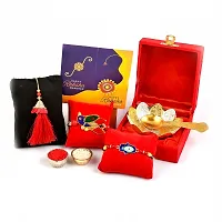 Great Art Rakhi Gift Hamper for Brother  Gift for Brother and bhabhi [Rakhi for Brother Combo - Rakhi with Brass Bowl with Velvet Box, Tilak Material  Greeting Card]GA-02-801-thumb1