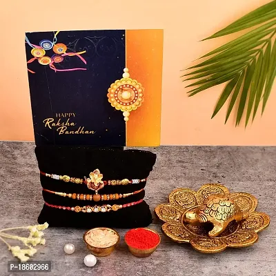 Great Art Rakhi for Brother and bhabhi with Gift Combo Set -| Rakhi Bhaiya Bhabhi Set with Tortoise Vastu Feng Shui for Good Luck Showpiece (3 Rakhi Set with Tortoise Vastu Set)-804-2