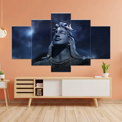 Great Art Adiyogi Shiva Paintings for Wall Decoration - Set Of 5, 3d Wall Painting for Living Room Large Size with Frames (75 X 43 CM) SH1(black)