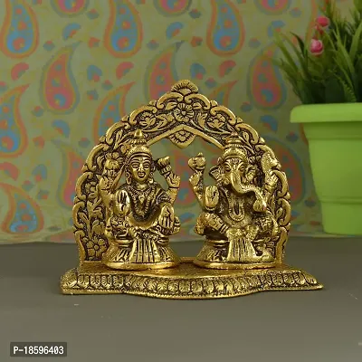 Great Art Metal Laxmi Ganesh On Multi Color Leaf for Home Decor and Gift Purpose(10 x11x 4 cm) (Gold-2)